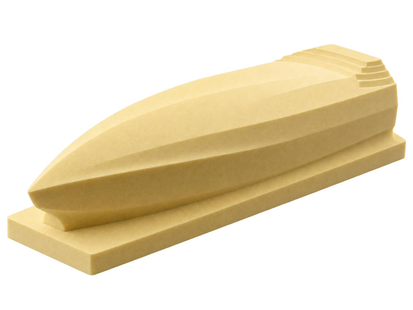 A boat-hull styling model machined from yellow rigid polyurethane foam